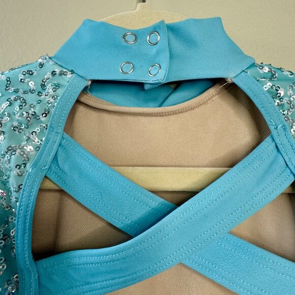 WEISSMAN Sparkly Blue Biketard Girls IC 7-8 Dance Costume Chained To The Rhythm - Picture 4 of 6